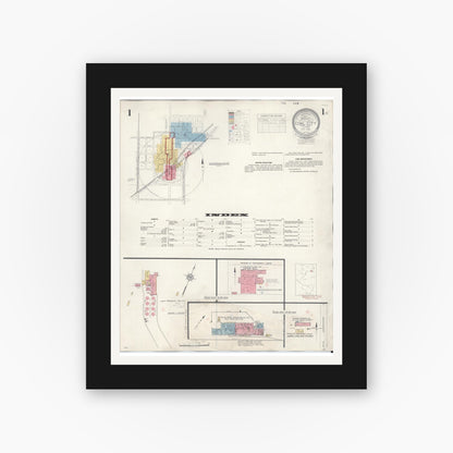 Old map wall art mockup — black gallery frame with white mat — Sanborn Fire Insurance Map from Coal City, Grundy County, Illinois (1943) - Complete Map Set