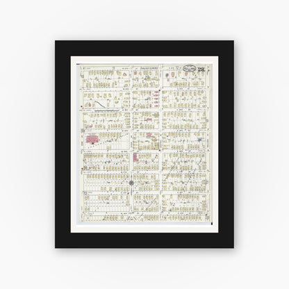 Old map wall art mockup — black gallery frame with white mat — Sanborn Fire Insurance Map from Holland, Ottawa County, Michigan (1916), Sheet #0028