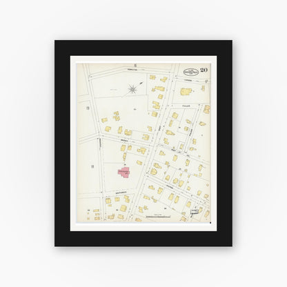 Old map wall art mockup — black gallery frame with white mat — Sanborn Fire Insurance Map from Chicopee, Hampden County, Massachusetts (1902), Sheet #0020