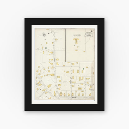 Old map wall art mockup — black gallery frame with white mat — Sanborn Fire Insurance Map from Vineyard Haven, Dukes County, Massachusetts (1898), Sheet #0002