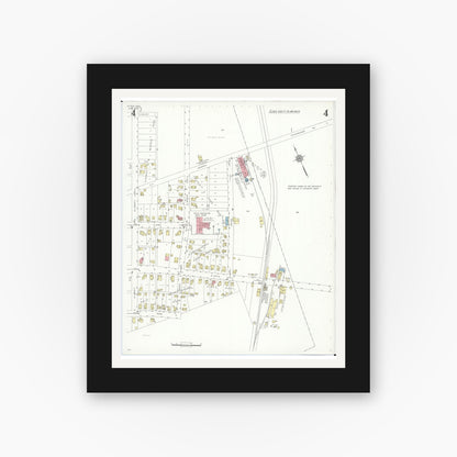 Old map wall art mockup — black gallery frame with white mat — Sanborn Fire Insurance Map from Attica, Seneca County, Ohio (1938), Sheet #0004