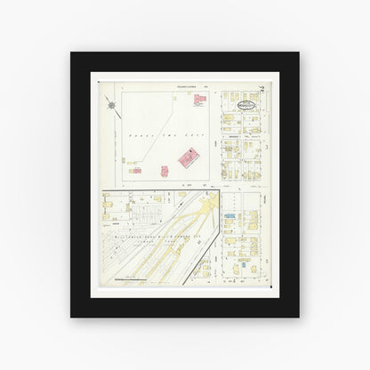 Old map wall art mockup — black gallery frame with white mat — Sanborn Fire Insurance Map from Mound City, Pulaski County, Illinois (1914), Sheet #0002