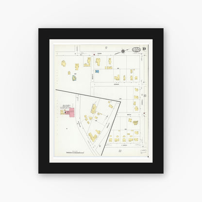 Old map wall art mockup — black gallery frame with white mat — Sanborn Fire Insurance Map from Clinton, Worcester County, Massachusetts (1911), Sheet #0019