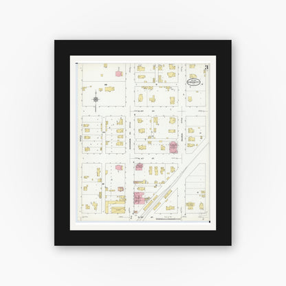 Old map wall art mockup — black gallery frame with white mat — Sanborn Fire Insurance Map from Gibson City, Ford County, Illinois (1910), Sheet #0003