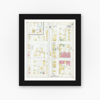 Old map wall art mockup — black gallery frame with white mat — Sanborn Fire Insurance Map from Lanark, Carroll County, Illinois (1899), Sheet #0002