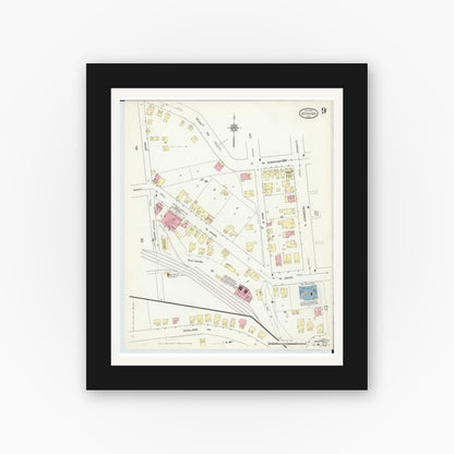 Old map wall art mockup — black gallery frame with white mat — Sanborn Fire Insurance Map from Athens, Athens County, Ohio (1914), Sheet #0009