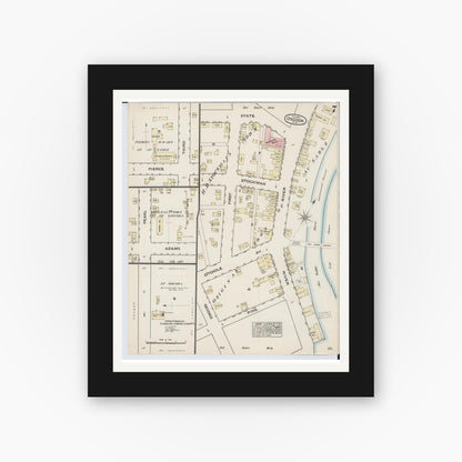 Old map wall art mockup — black gallery frame with white mat — Sanborn Fire Insurance Map from Oscoda, Iosco County, Michigan (1884), Sheet #0007