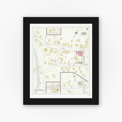 Old map wall art mockup — black gallery frame with white mat — Sanborn Fire Insurance Map from Smyrna, Chenango County, New York (1911), Sheet #0002
