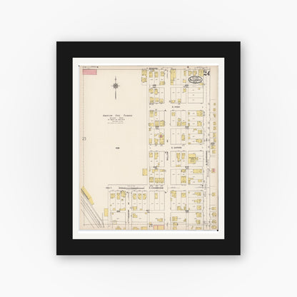 Old map wall art mockup — black gallery frame with white mat — Sanborn Fire Insurance Map from Alliance, Stark County, Ohio (1921), Sheet #0024