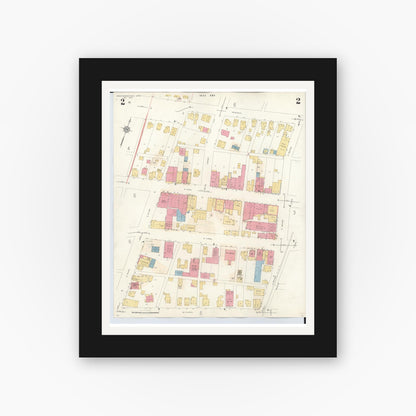 Old map wall art mockup — black gallery frame with white mat — Sanborn Fire Insurance Map from Newcomerstown, Tuscarawas County, Ohio (1933), Sheet #0002