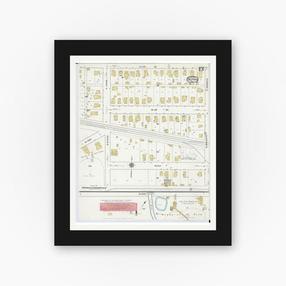 Old map wall art mockup — black gallery frame with white mat — Sanborn Fire Insurance Map from Delphos, Van Wert And Allen Counties, Ohio (1921), Sheet #0013