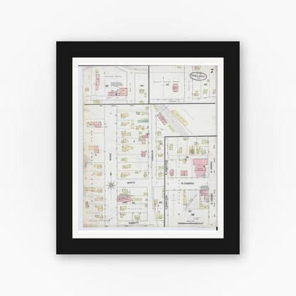 Old map wall art mockup — black gallery frame with white mat — Sanborn Fire Insurance Map from Ypsilanti, Washtenaw County, Michigan (1888), Sheet #0007