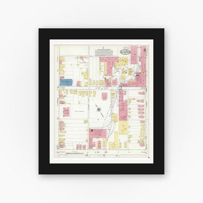 Old map wall art mockup — black gallery frame with white mat — Sanborn Fire Insurance Map from Waynesboro, Franklin County, Pennsylvania (1916), Sheet #0004