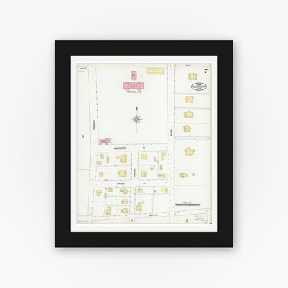 Old map wall art mockup — black gallery frame with white mat — Sanborn Fire Insurance Map from Nacogdoches, Nacogdoches County, Texas (1906), Sheet #0007