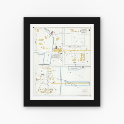Old map wall art mockup — black gallery frame with white mat — Sanborn Fire Insurance Map from Oscoda, Iosco County, Michigan (1901), Sheet #0002