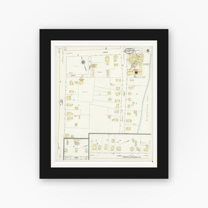 Old map wall art mockup — black gallery frame with white mat — Sanborn Fire Insurance Map from Bainbridge, Chenango County, New York (1912), Sheet #0006