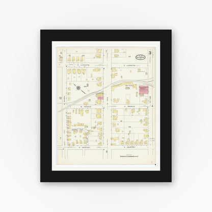 Old map wall art mockup — black gallery frame with white mat — Sanborn Fire Insurance Map from Salisbury, Rowan County, North Carolina (1913), Sheet #0003