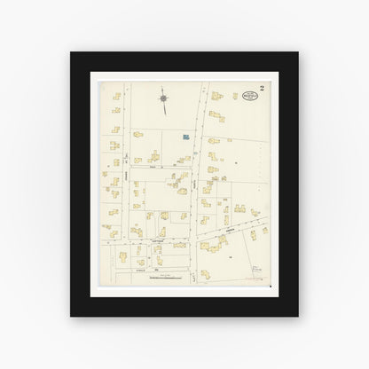 Old map wall art mockup — black gallery frame with white mat — Sanborn Fire Insurance Map from Medfield, Norfolk County, Massachusetts (1911), Sheet #0002