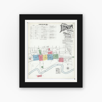 Old map wall art mockup — black gallery frame with white mat — Sanborn Fire Insurance Map from Ionia, Ionia County, Michigan (1900) - Complete Map Set