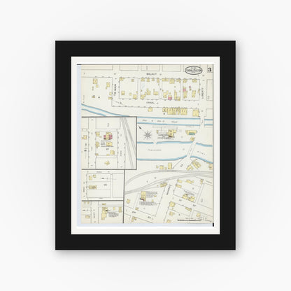 Old map wall art mockup — black gallery frame with white mat — Sanborn Fire Insurance Map from Canal Fulton, Stark County, Ohio (1893), Sheet #0003