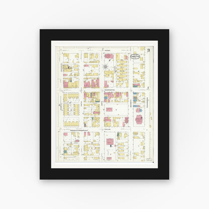 Old map wall art mockup — black gallery frame with white mat — Sanborn Fire Insurance Map from Cannelton, Perry County, Indiana (1909), Sheet #0003