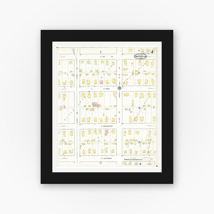 Old map wall art mockup — black gallery frame with white mat — Sanborn Fire Insurance Map from Washington, Washington County, Iowa (1917), Sheet #0004