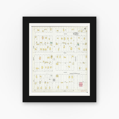 Old map wall art mockup — black gallery frame with white mat — Sanborn Fire Insurance Map from Willmar, Kandiyohi County, Minnesota (1899), Sheet #0004