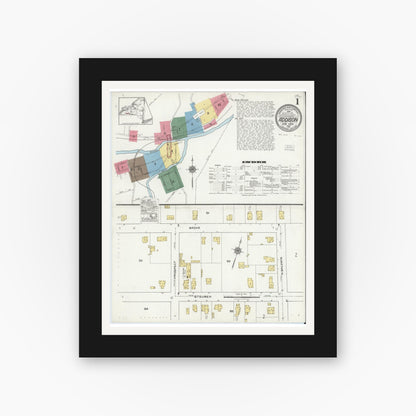 Old map wall art mockup — black gallery frame with white mat — Sanborn Fire Insurance Map from Addison, Steuben County, New York (1921), Sheet #0001