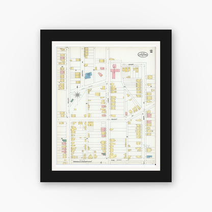 Old map wall art mockup — black gallery frame with white mat — Sanborn Fire Insurance Map from Lewistown, Mifflin County, Pennsylvania (1904), Sheet #0002