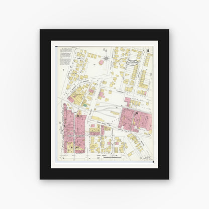 Old map wall art mockup — black gallery frame with white mat — Sanborn Fire Insurance Map from East Liverpool, Columbiana County, Ohio (1908), Sheet #0011