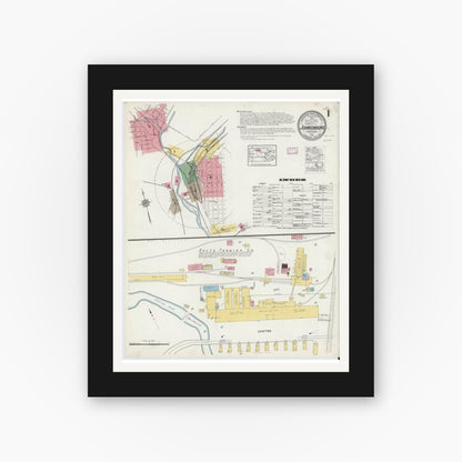 Old map wall art mockup — black gallery frame with white mat — Sanborn Fire Insurance Map from Johnsonburg, Elk County, Pennsylvania (1916), Sheet #0001