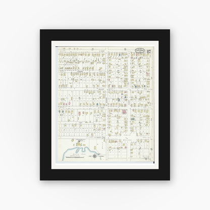 Old map wall art mockup — black gallery frame with white mat — Sanborn Fire Insurance Map from Fostoria, Seneca, Hancock, And Wood Counties, Ohio (1914), Sheet #0017