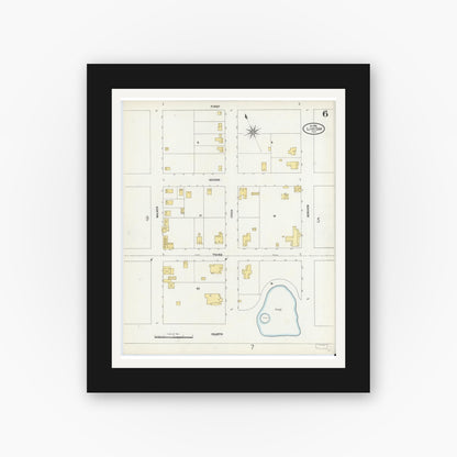 Old map wall art mockup — black gallery frame with white mat — Sanborn Fire Insurance Map from Live Oak, Suwanee County, Florida (1906), Sheet #0006