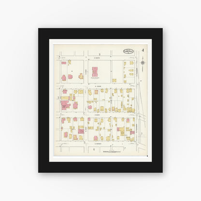 Old map wall art mockup — black gallery frame with white mat — Sanborn Fire Insurance Map from Somerset, Somerset County, Pennsylvania (1917), Sheet #0004