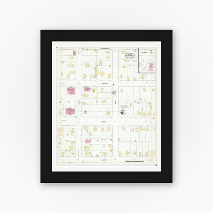 Old map wall art mockup — black gallery frame with white mat — Sanborn Fire Insurance Map from Havana, Mason County, Illinois (1909), Sheet #0005