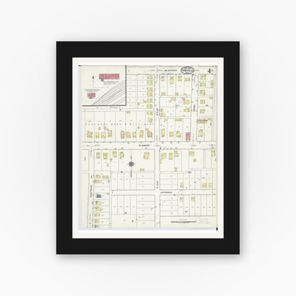 Old map wall art mockup — black gallery frame with white mat — Sanborn Fire Insurance Map from Orrville, Wayne County, Ohio (1920), Sheet #0004