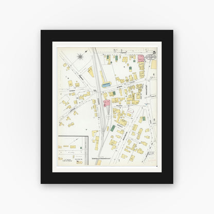 Old map wall art mockup — black gallery frame with white mat — Sanborn Fire Insurance Map from Stoughton, Norfolk County, Massachusetts (1901), Sheet #0005
