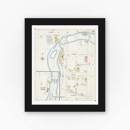 Old map wall art mockup — black gallery frame with white mat — Sanborn Fire Insurance Map from Fergus Falls, Otter Tail County, Minnesota (1903), Sheet #0008