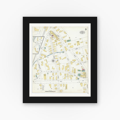 Old map wall art mockup — black gallery frame with white mat — Sanborn Fire Insurance Map from Reading, Middlesex County, Massachusetts (1903), Sheet #0003