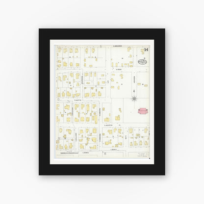 Old map wall art mockup — black gallery frame with white mat — Sanborn Fire Insurance Map from Marshall, Harrison County, Texas (1904), Sheet #0014