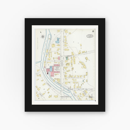 Old map wall art mockup — black gallery frame with white mat — Sanborn Fire Insurance Map from Adams, Berkshire County, Massachusetts (1895), Sheet #0006