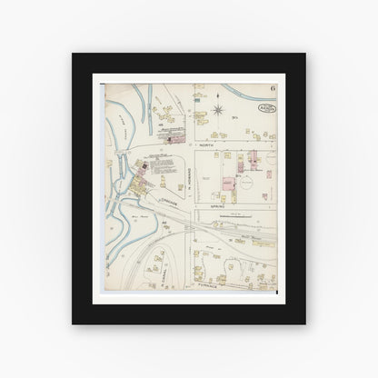 Old map wall art mockup — black gallery frame with white mat — Sanborn Fire Insurance Map from Akron, Summit County, Ohio (1886), Sheet #0006