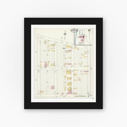 Old map wall art mockup — black gallery frame with white mat — Sanborn Fire Insurance Map from New Kensington, Westmoreland County, Pennsylvania (1915), Sheet #0014
