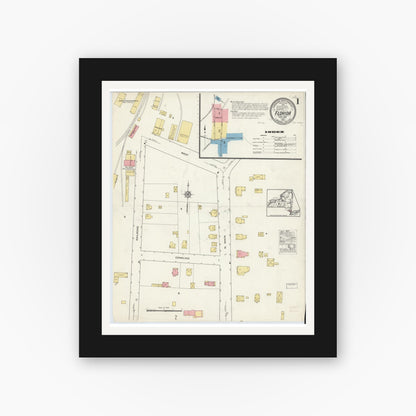 Old map wall art mockup — black gallery frame with white mat — Sanborn Fire Insurance Map from Florida, Orange County, New York (1915) - Complete Map Set