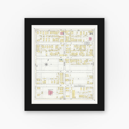 Old map wall art mockup — black gallery frame with white mat — Sanborn Fire Insurance Map from Cairo, Alexander County, Illinois (1907), Sheet #0024