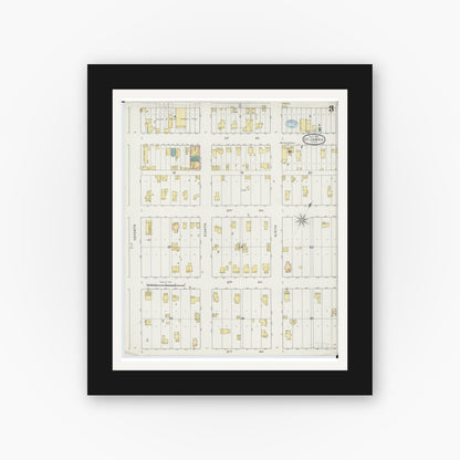 Old map wall art mockup — black gallery frame with white mat — Sanborn Fire Insurance Map from Saint James, Watonwan County, Minnesota (1894), Sheet #0003