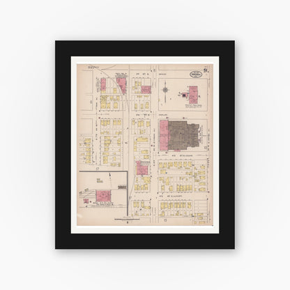 Old map wall art mockup — black gallery frame with white mat — Sanborn Fire Insurance Map from Virginia, Saint Louis County, Minnesota (1921), Sheet #0009
