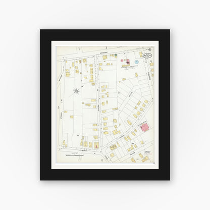 Old map wall art mockup — black gallery frame with white mat — Sanborn Fire Insurance Map from Revere, Suffolk County, Massachusetts (1900), Sheet #0004