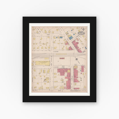 Old map wall art mockup — black gallery frame with white mat — Sanborn Fire Insurance Map from Crystal Lake, McHenry County, Illinois (1921), Sheet #0002