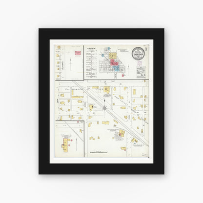 Old map wall art mockup — black gallery frame with white mat — Sanborn Fire Insurance Map from Sheridan, Hamilton County, Indiana (1902), Sheet #0001